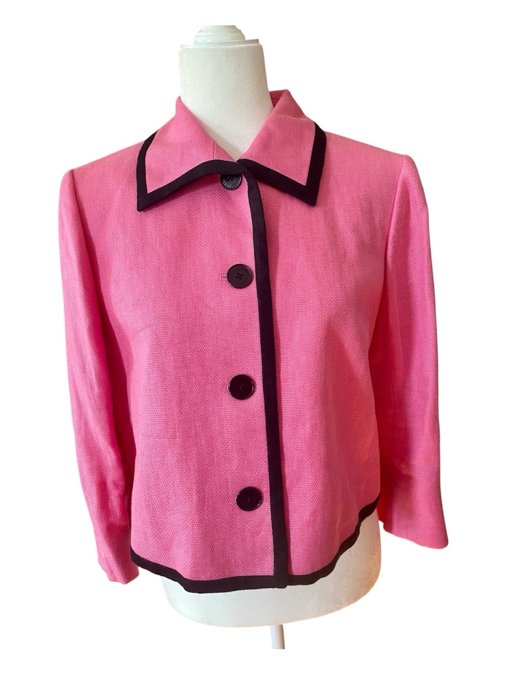 Lauren Ralph Lauren Pink Linen Jacket Black Trim Blazer Size 10